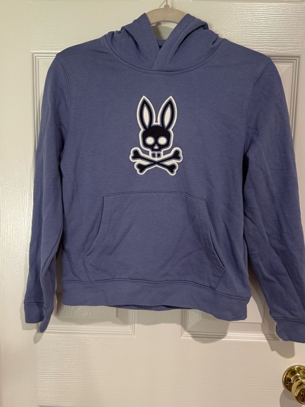 Psycho Bunny Lavender-Blue Hooded Sweatshirt with Skull Bunny Patch